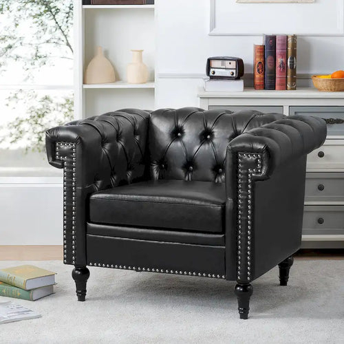 Fauteuil d'appoint capitonné noir moderne 39 avec clous décoratifs