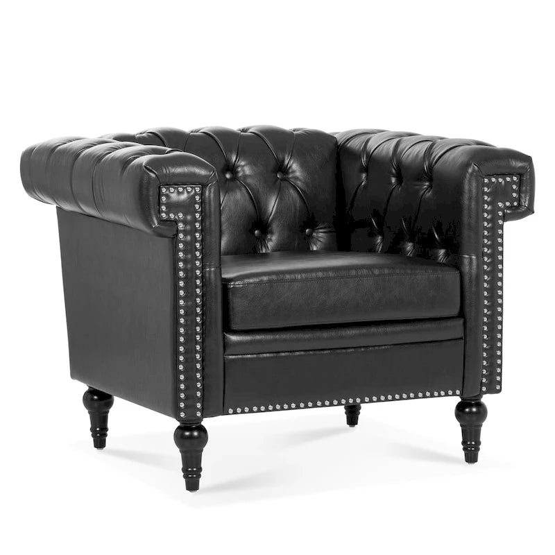 Fauteuil d'appoint capitonné noir moderne 39 avec clous décoratifs