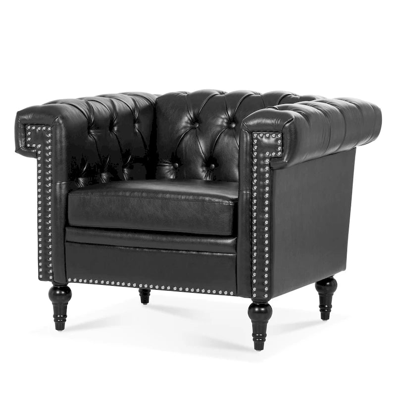 Fauteuil d'appoint capitonné noir moderne 39 avec clous décoratifs