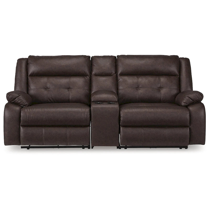 Canapé d'angle inclinable électrique 3 pièces brun foncé Punch Up avec console - 93W x 39D x 41H