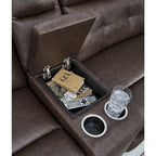 Canapé d'angle inclinable électrique 3 pièces brun foncé Punch Up avec console - 93W x 39D x 41H