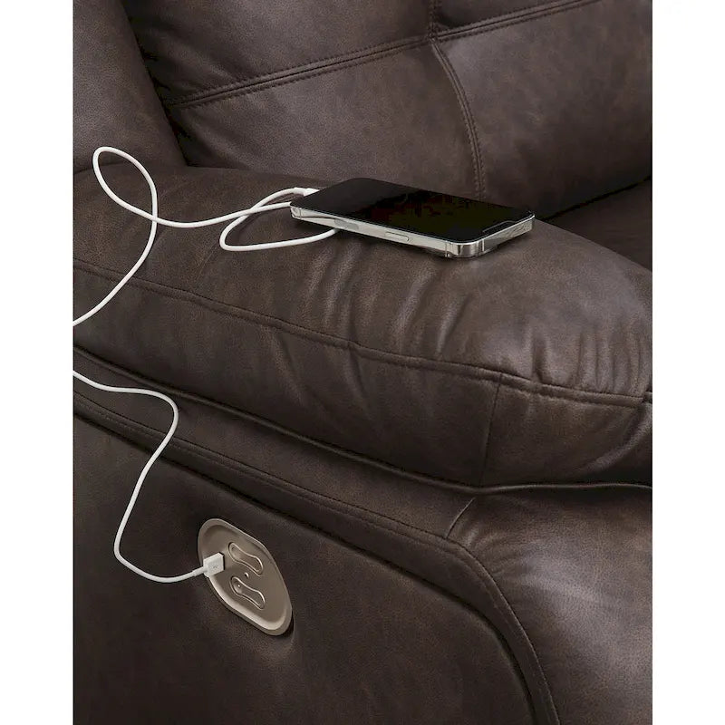 Canapé d'angle inclinable électrique 3 pièces brun foncé Punch Up avec console - 93W x 39D x 41H