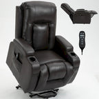 Fauteuil inclinable électrique lève-personne à position infinie avec massage et chaleur, deux ports USB, porte-gobelets, poches latérales, idéal pour les personnes âgées