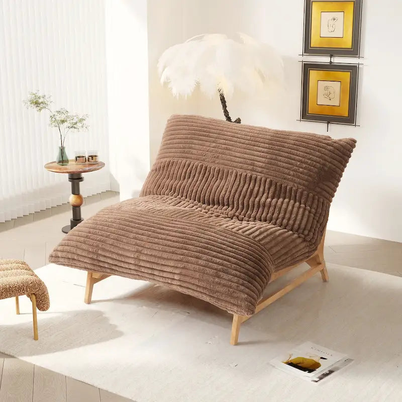 Bean Bag Accent Chair Large Plush Bean Bag Lounger with Solid Wood Frame Comfy Lounge Chair with Down Filling