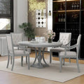 Ensemble de salle à manger 5 pièces en bois gris antique rétro avec table ronde extensible et 4 chaises