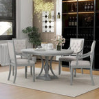 Ensemble de salle à manger 5 pièces en bois gris antique rétro avec table ronde extensible et 4 chaises