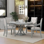 Antique Gray Retro 5-Piece Wooden Dining Table Set with Extendable Round Table & 4 Chairs