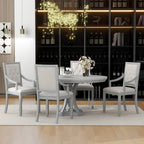 Ensemble de salle à manger 5 pièces en bois gris antique rétro avec table ronde extensible et 4 chaises