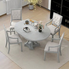 Ensemble de salle à manger 5 pièces en bois gris antique rétro avec table ronde extensible et 4 chaises