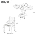 Ensemble de salle à manger 5 pièces en bois gris antique rétro avec table ronde extensible et 4 chaises