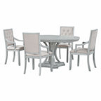 Ensemble de salle à manger 5 pièces en bois gris antique rétro avec table ronde extensible et 4 chaises