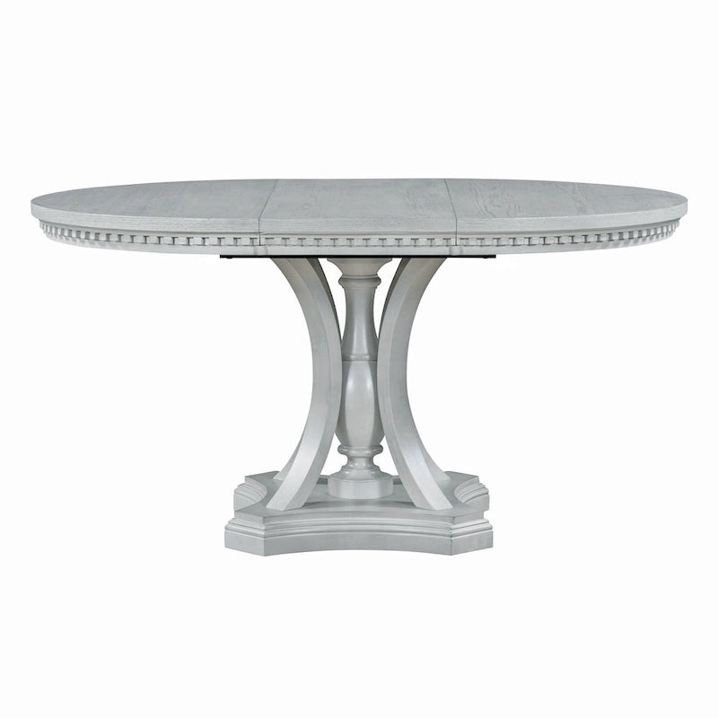 Ensemble de salle à manger 5 pièces en bois gris antique rétro avec table ronde extensible et 4 chaises