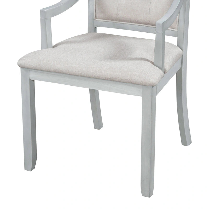 Ensemble de salle à manger 5 pièces en bois gris antique rétro avec table ronde extensible et 4 chaises