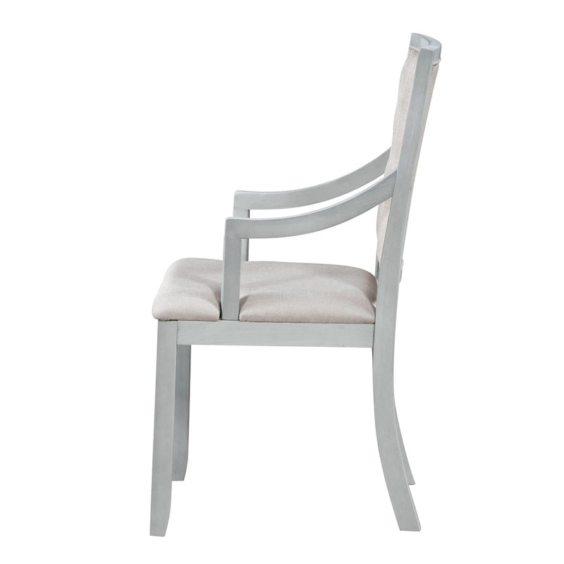 Ensemble de salle à manger 5 pièces en bois gris antique rétro avec table ronde extensible et 4 chaises