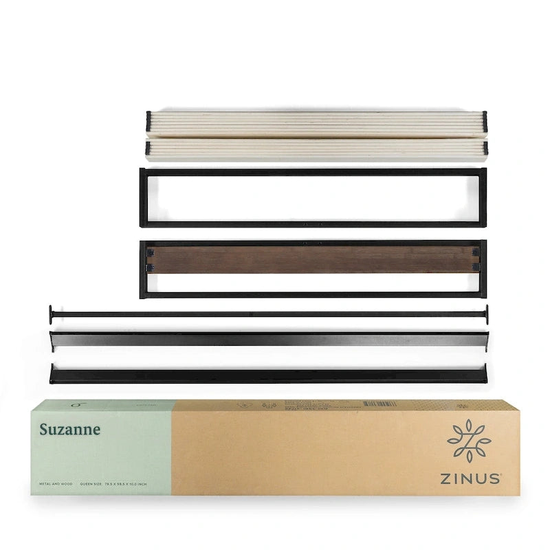 Lit plateforme en bambou et métal, fini gris délavé, 10 pouces, lauréat du GOOD DESIGN Award