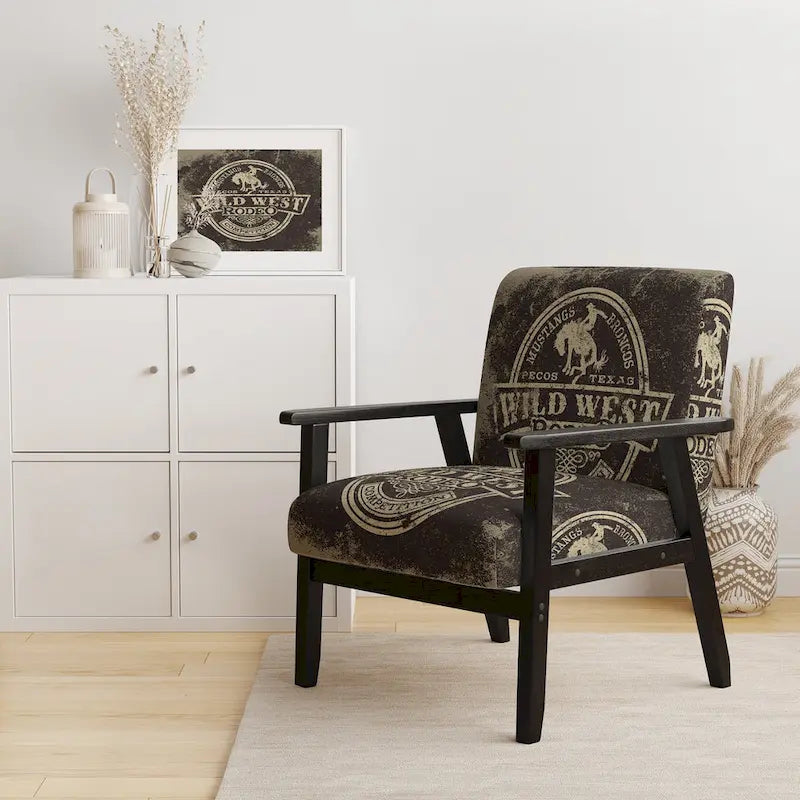 Chaise d'appoint contemporaine de style champêtre en tissu imprimé rodéo Wild West - Fauteuil