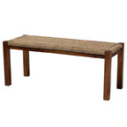 Banc Hermes de style Transitionnel Moderne du Milieu du Siècle en Herbes Marines Naturelles et Bois d'Acajou