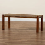 Banc Hermes de style Transitionnel Moderne du Milieu du Siècle en Herbes Marines Naturelles et Bois d'Acajou