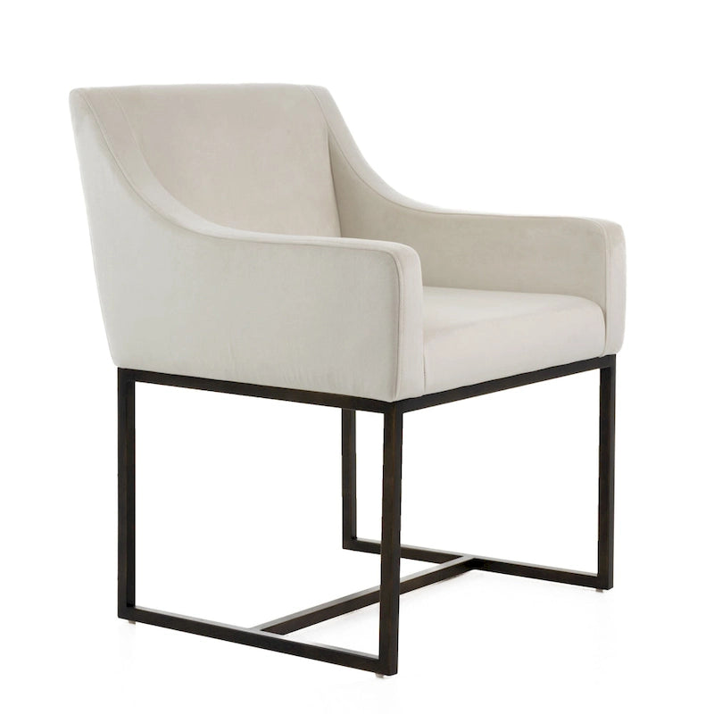 Chaise de salle à manger Elijah moderne beige et laiton cuivré antique