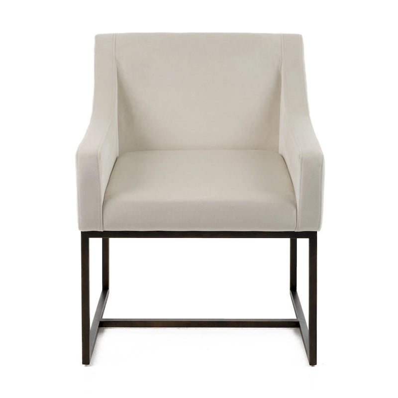 Chaise de salle à manger Elijah moderne beige et laiton cuivré antique