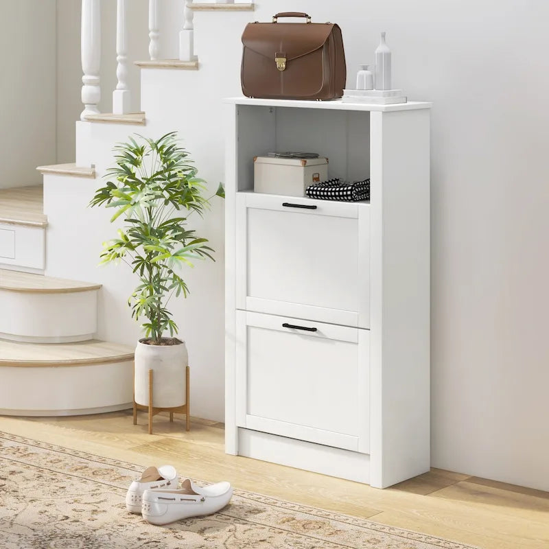 Meuble de rangement à chaussures autoportant avec 2 tiroirs basculants et étagères réglables