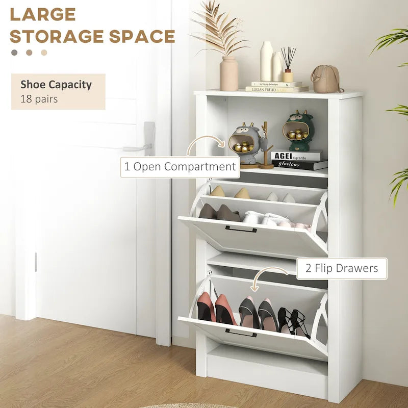 Meuble de rangement à chaussures autoportant avec 2 tiroirs basculants et étagères réglables