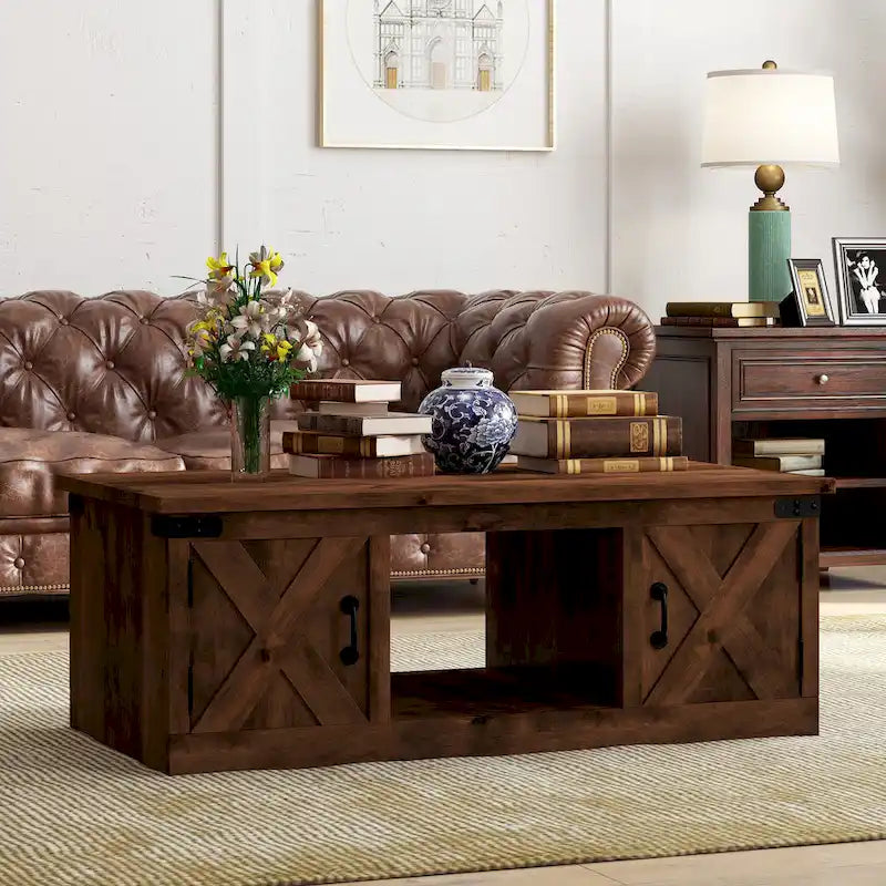 Table basse de ferme 48 pouces, aucun assemblage requis, finition whisky vieilli