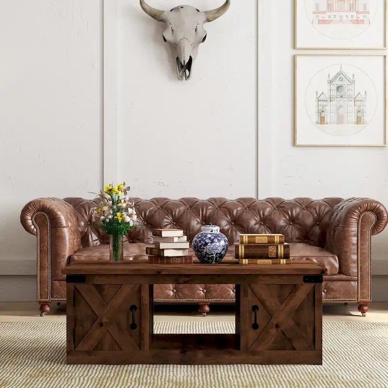 Table basse de ferme 48 pouces, aucun assemblage requis, finition whisky vieilli