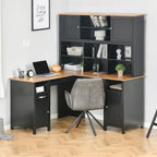 Bureau d'ordinateur d'angle en L avec étagère, poste de travail pour bureau à domicile ou étude