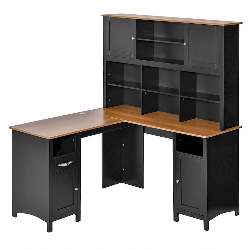 Bureau d'ordinateur d'angle en L avec étagère, poste de travail pour bureau à domicile ou étude