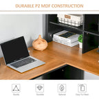 Bureau d'ordinateur d'angle en L avec étagère, poste de travail pour bureau à domicile ou étude