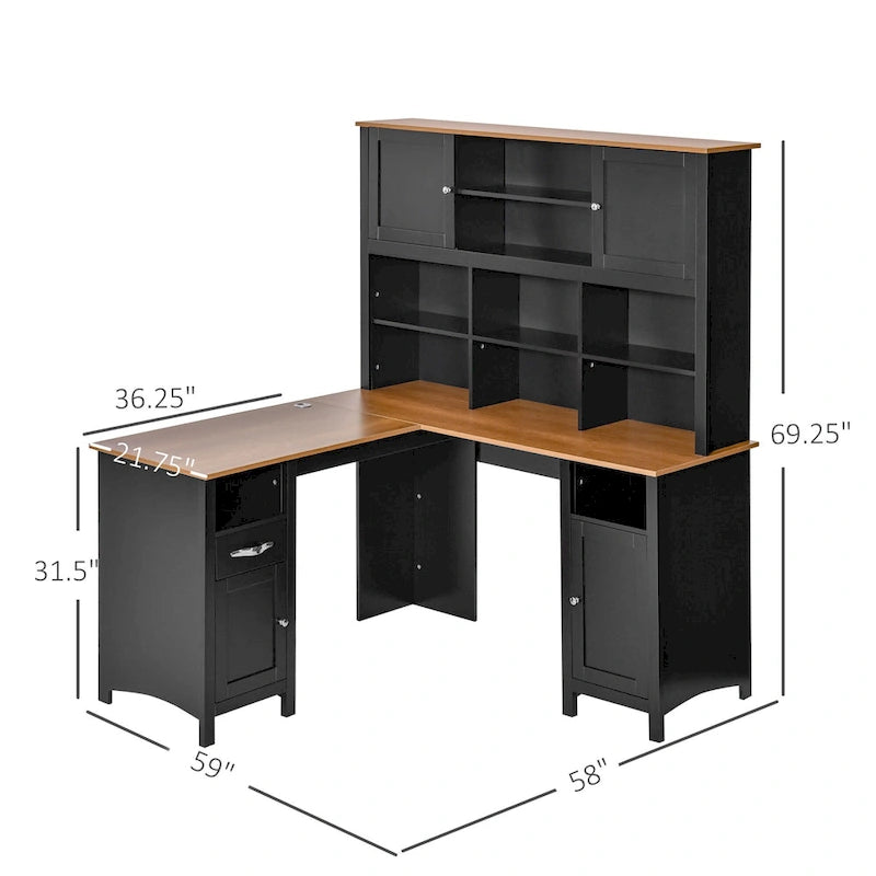 Bureau d'ordinateur d'angle en L avec étagère, poste de travail pour bureau à domicile ou étude