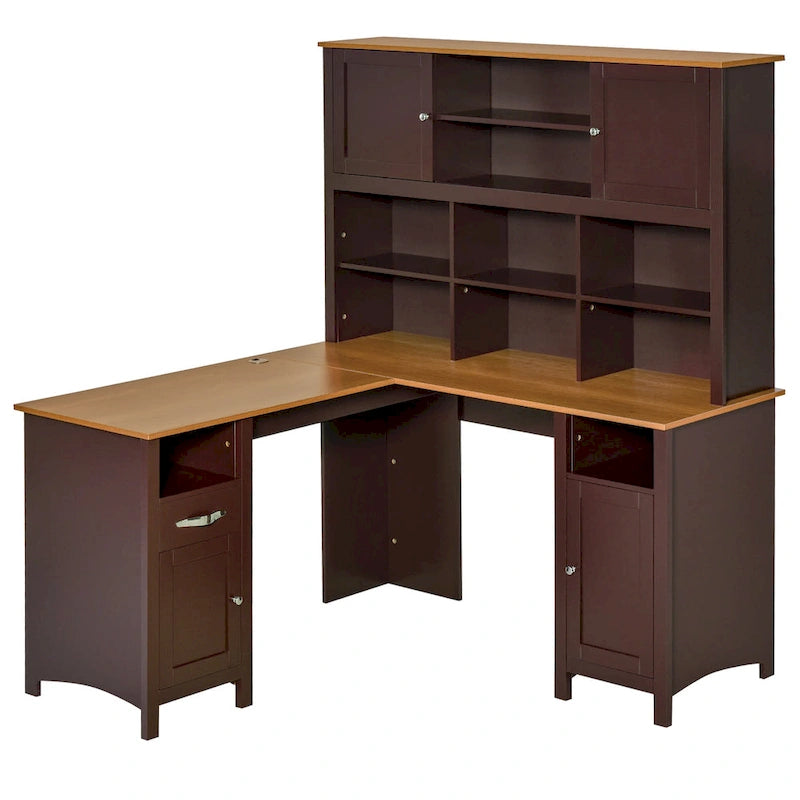 Bureau d'ordinateur d'angle en L avec étagère, poste de travail pour bureau à domicile ou étude