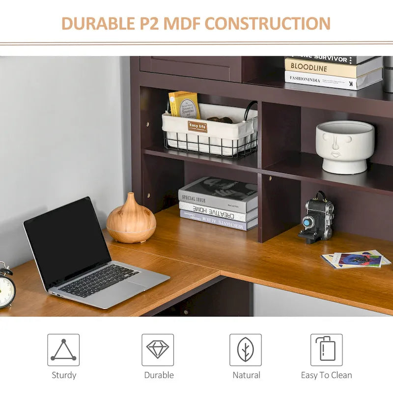 Bureau d'ordinateur d'angle en L avec étagère, poste de travail pour bureau à domicile ou étude
