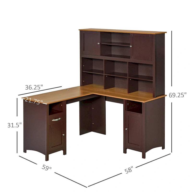 Bureau d'ordinateur d'angle en L avec étagère, poste de travail pour bureau à domicile ou étude