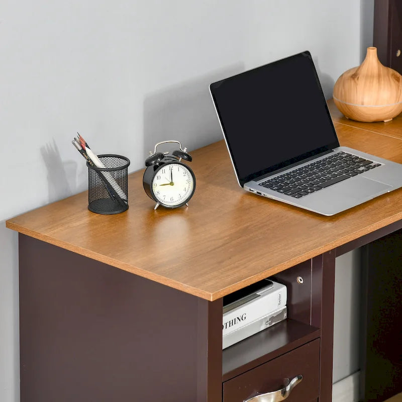 Bureau d'ordinateur d'angle en L avec étagère, poste de travail pour bureau à domicile ou étude