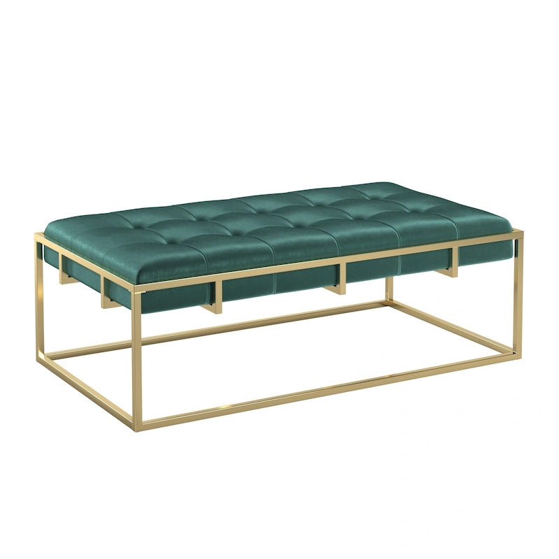 Pouf rectangulaire capitonné en velours Perdita finition dorée