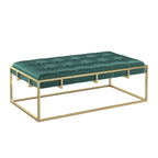 Pouf rectangulaire capitonné en velours Perdita finition dorée