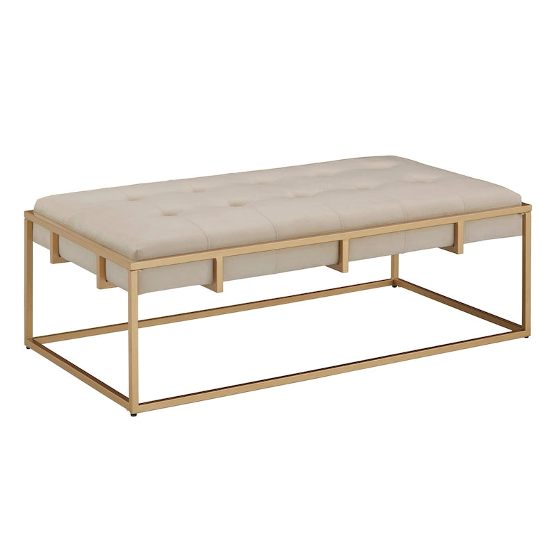 Pouf rectangulaire capitonné en velours Perdita finition dorée