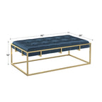 Pouf rectangulaire capitonné en velours Perdita finition dorée