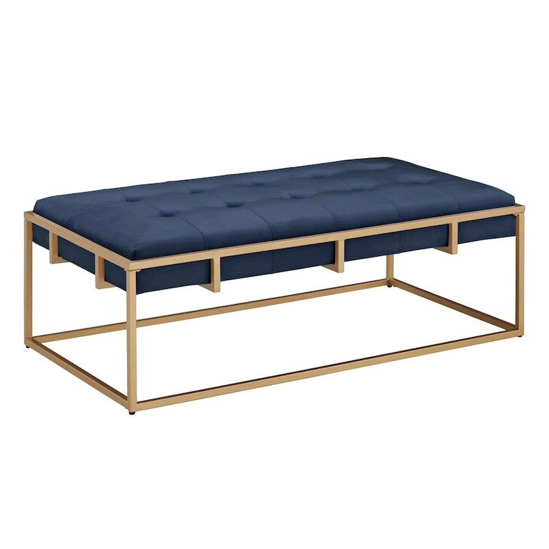 Pouf rectangulaire capitonné en velours Perdita finition dorée