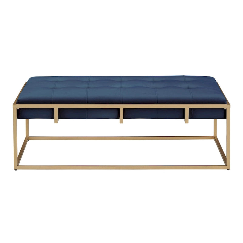 Pouf rectangulaire capitonné en velours Perdita finition dorée