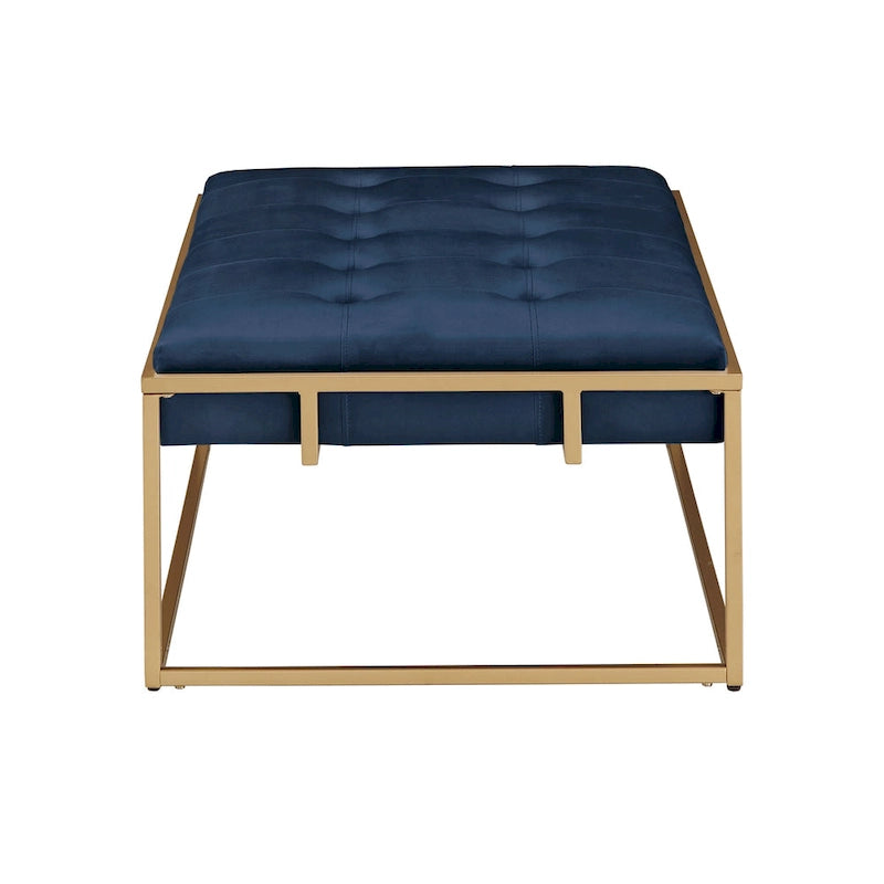 Pouf rectangulaire capitonné en velours Perdita finition dorée