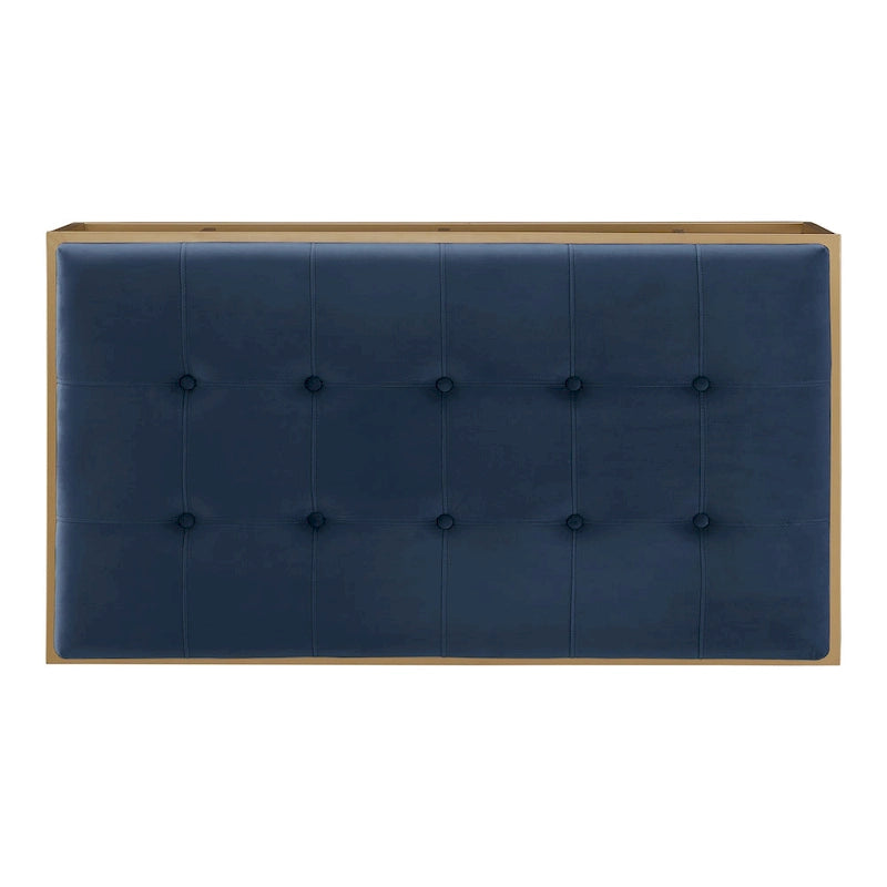 Pouf rectangulaire capitonné en velours Perdita finition dorée