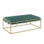 Pouf rectangulaire capitonné en velours Perdita finition dorée