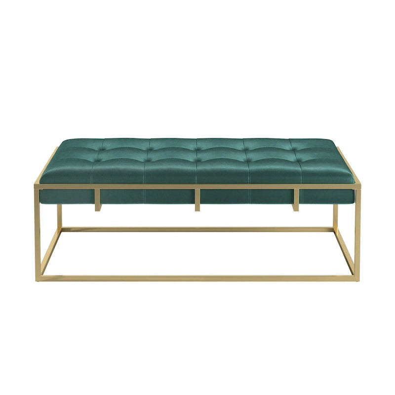 Pouf rectangulaire capitonné en velours Perdita finition dorée