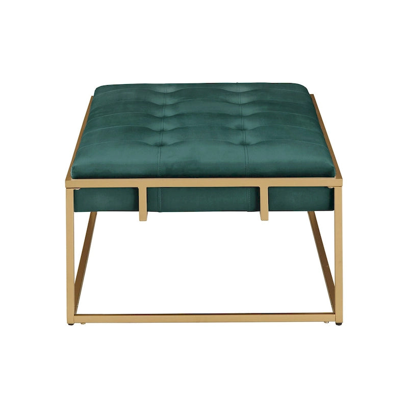 Pouf rectangulaire capitonné en velours Perdita finition dorée