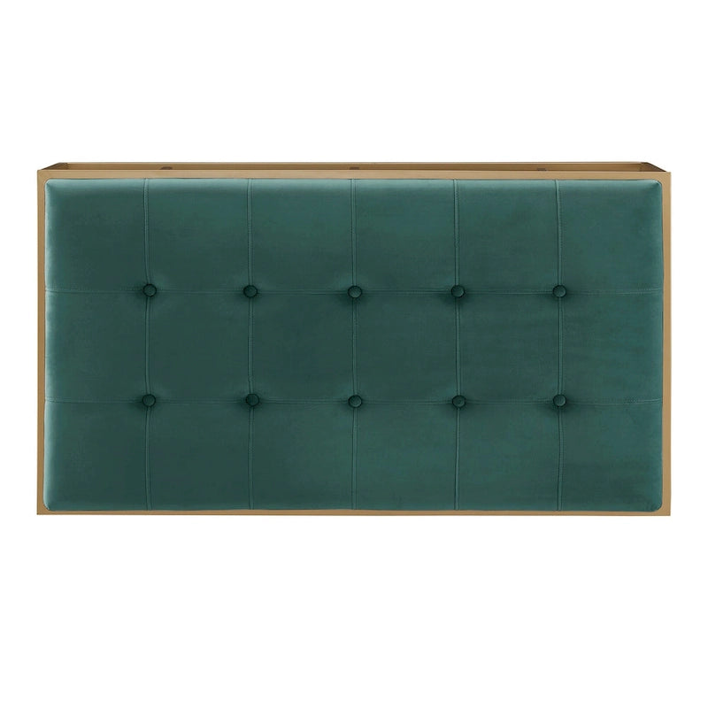 Pouf rectangulaire capitonné en velours Perdita finition dorée