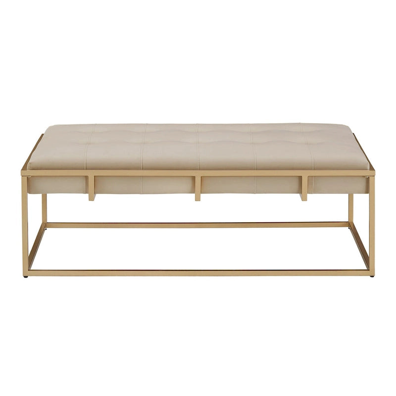 Pouf rectangulaire capitonné en velours Perdita finition dorée