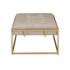 Pouf rectangulaire capitonné en velours Perdita finition dorée